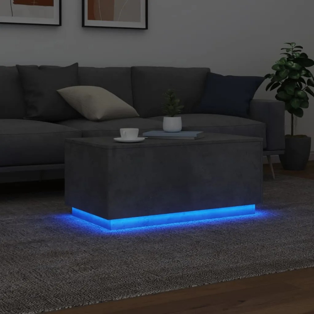 Mesa de centro com luzes LED 90x50x40 cm cinzento cimento