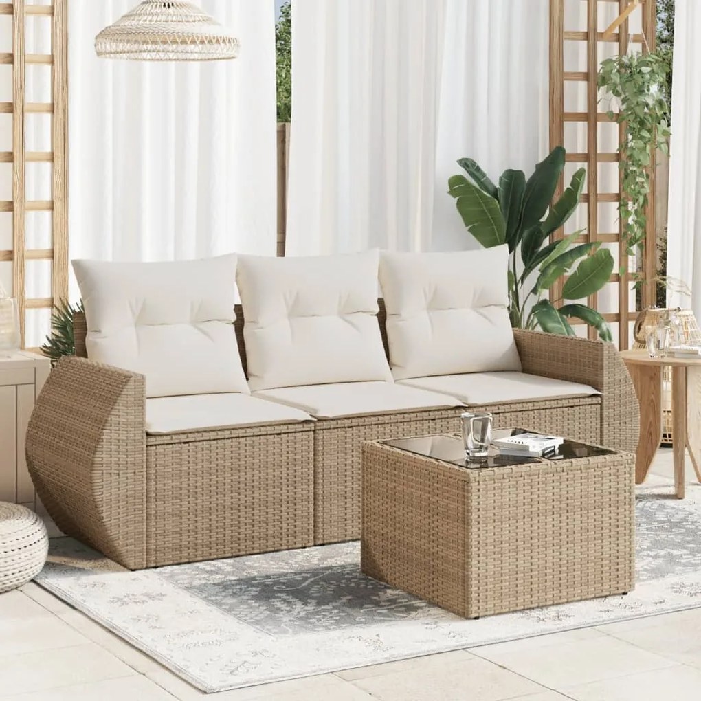 vidaXL 4 pcs conjunto de sofás para jardim c/ almofadões vime PE bege