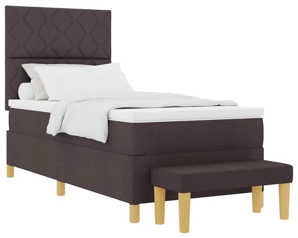 Cama Box com Colchão &amp; Banco Marrom Escuro 90x200 cm Tecido