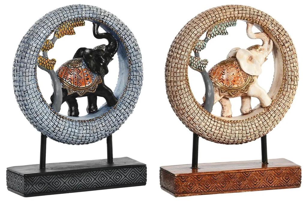 Figura Decorativa Dkd Home Decor Elefante Bege Azul Metal Resina Colonial (19,5 X 6,3 X 25,5 cm) (2 Unidades)