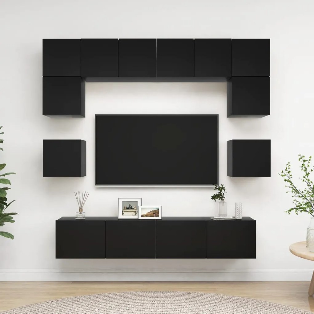 vidaXL 8 pcs conjunto de móveis de TV derivados de madeira preto