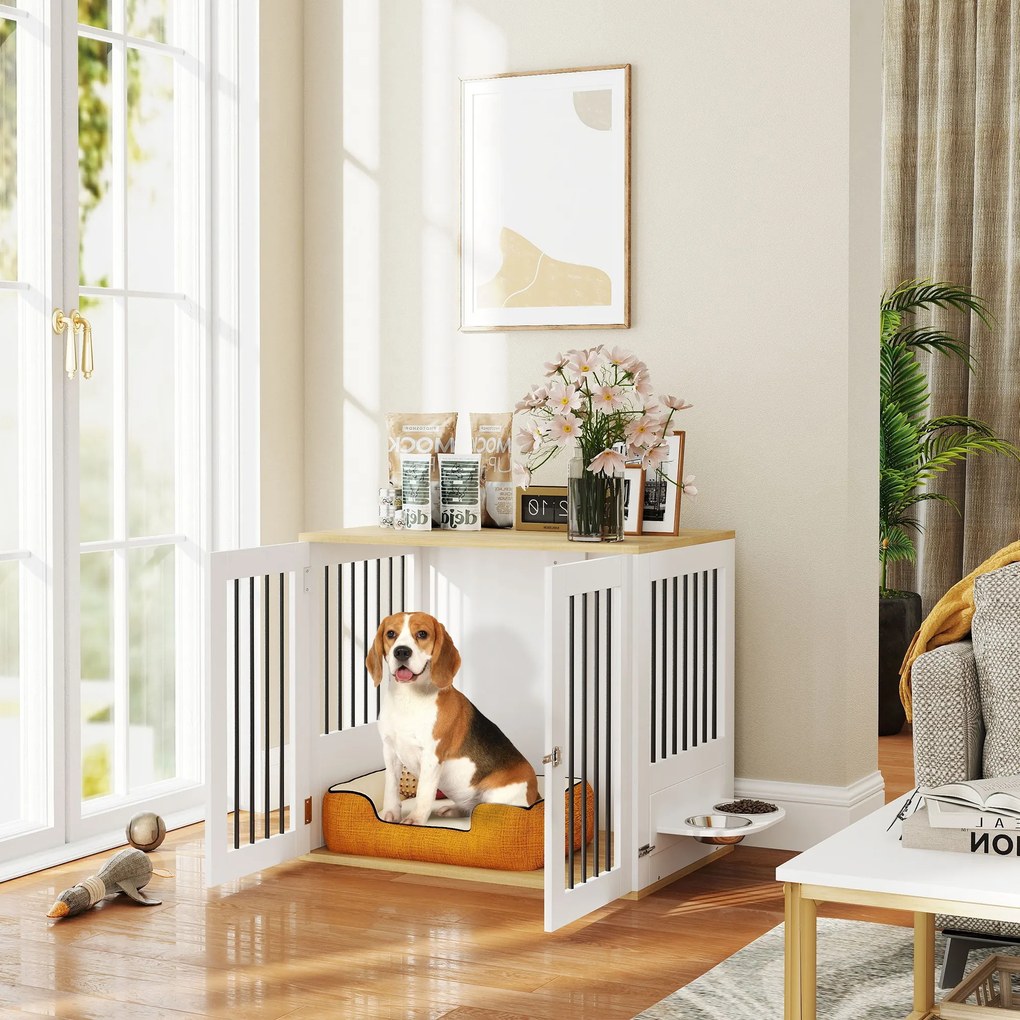 Gaiola para cães, comedouros removíveis com rotação de 360°, 2 portas, para cães de tamanho médio, 80 x 55 x 71,5 cm, branca