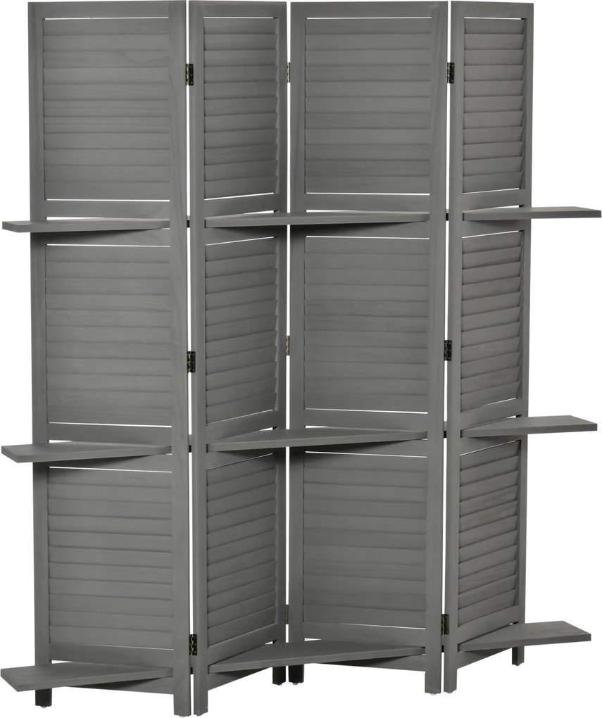 HOMCOM Biombo interior 4 Painéis 160 x 170 cm 3 prateleiras Dobráveis separador de ambiente Portas de ripas Madeira de Paulownia | Aosom Portugal