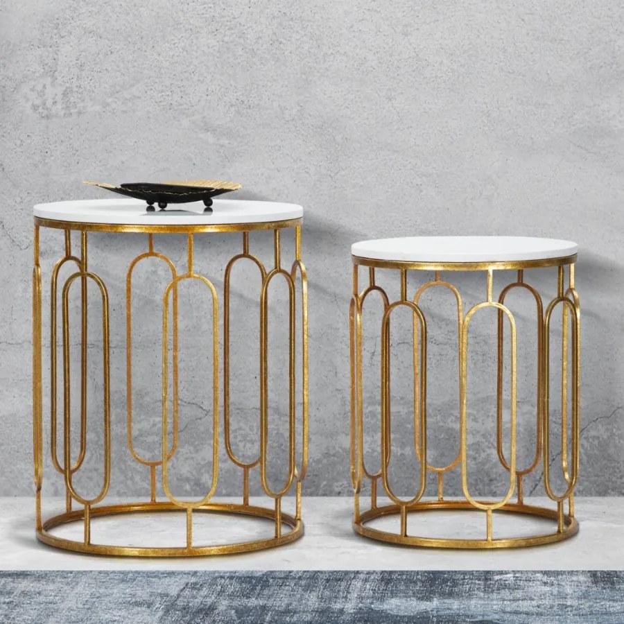CONJUNTO DE 2 MESAS DE APOIO 46X55-39X48 CM DOURADO E BRANCO