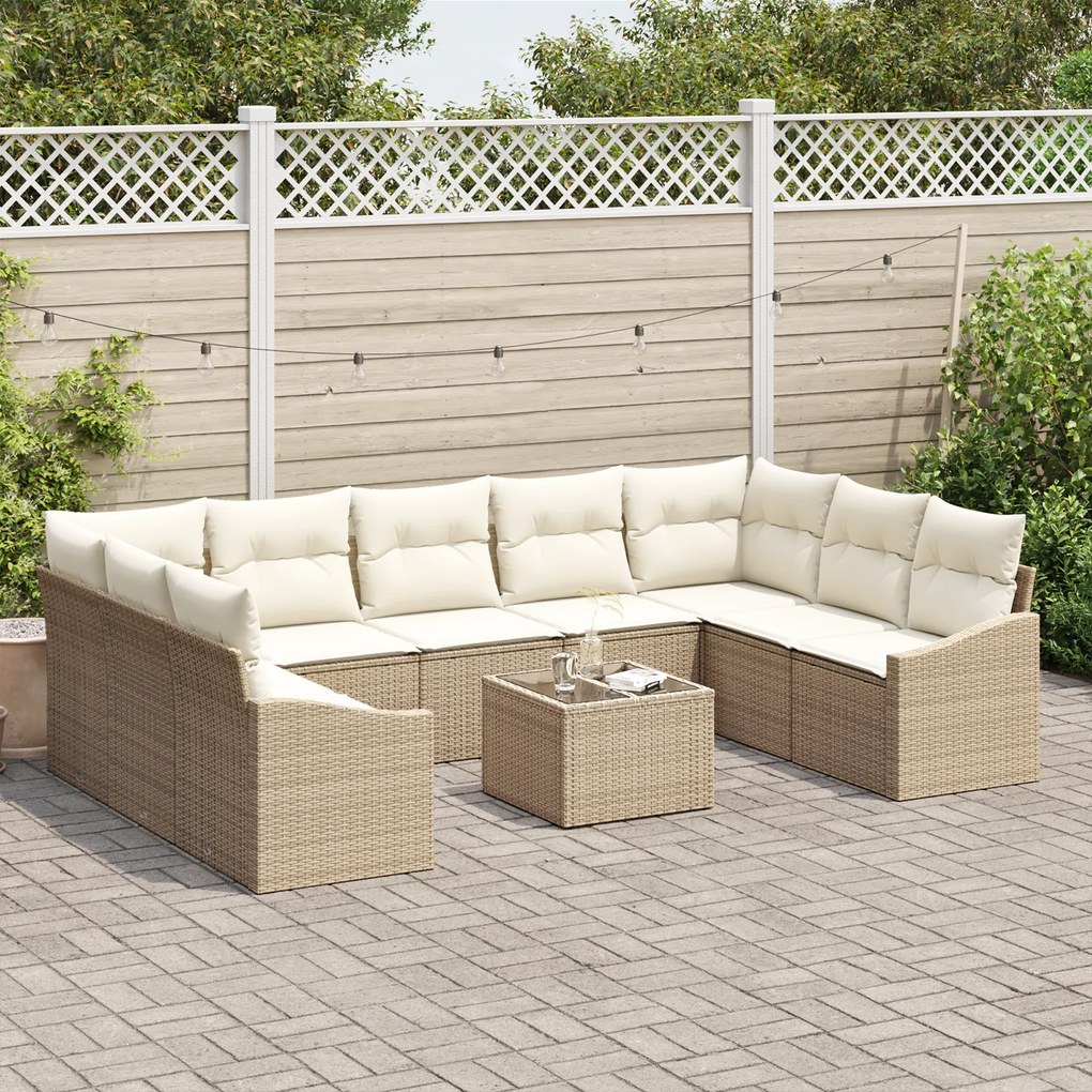 Conjunto de Jantar para Jardim com 10 Peças e Almofadas em Rattan Poli