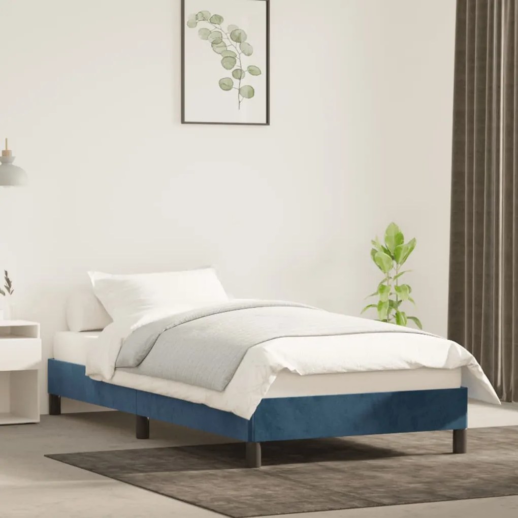 Estrutura de cama sem colchão 90x200 cm veludo azul-escuro