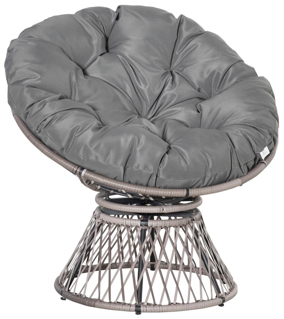 Outsunny Poltrona Papasan Giratória de Vime Sintético com Almofada e Estrutura de Aço para Jardim Pátio 87x97x90 cm Cinza | Aosom Portugal