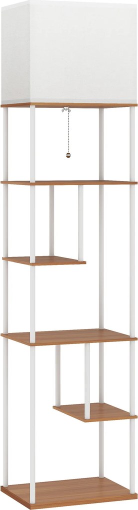 HOMCOM Candeeiro de Pé com Prateleiras Brilho e Temperaturas de Cor Ajustáveis 3000K-6500K e Temporizador 40x29x171 cm Branco e Madeira | Aosom Portugal