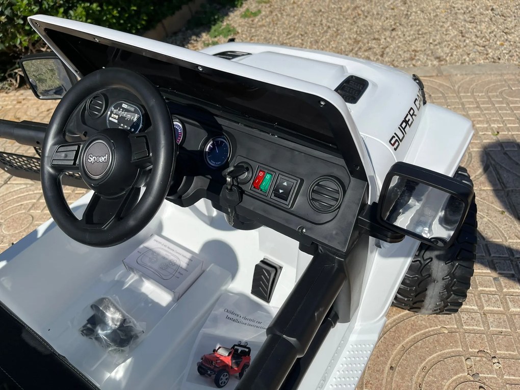 Carro Eletrico Infantil JEEP RUBICON STYLE 12V, App para Telemóvel e Comando, 1 Lugar Branco