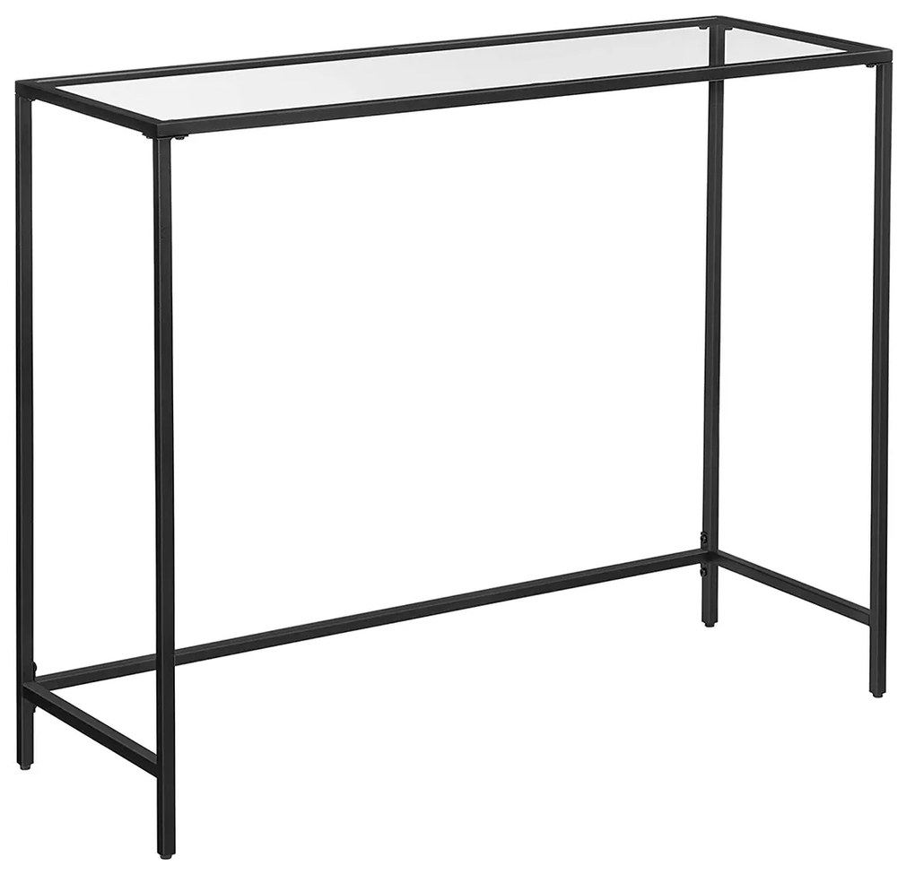 Mesa consola de vidro temperado com estrutura metálica de estilo moderno. | VASAGLE | 100 x 35 x 80 cm | preto | LGT026B01.