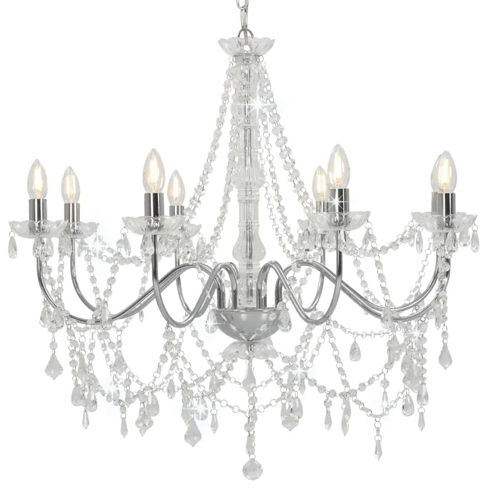 Lustre com contas lâmpadas 8 x E14 prateado