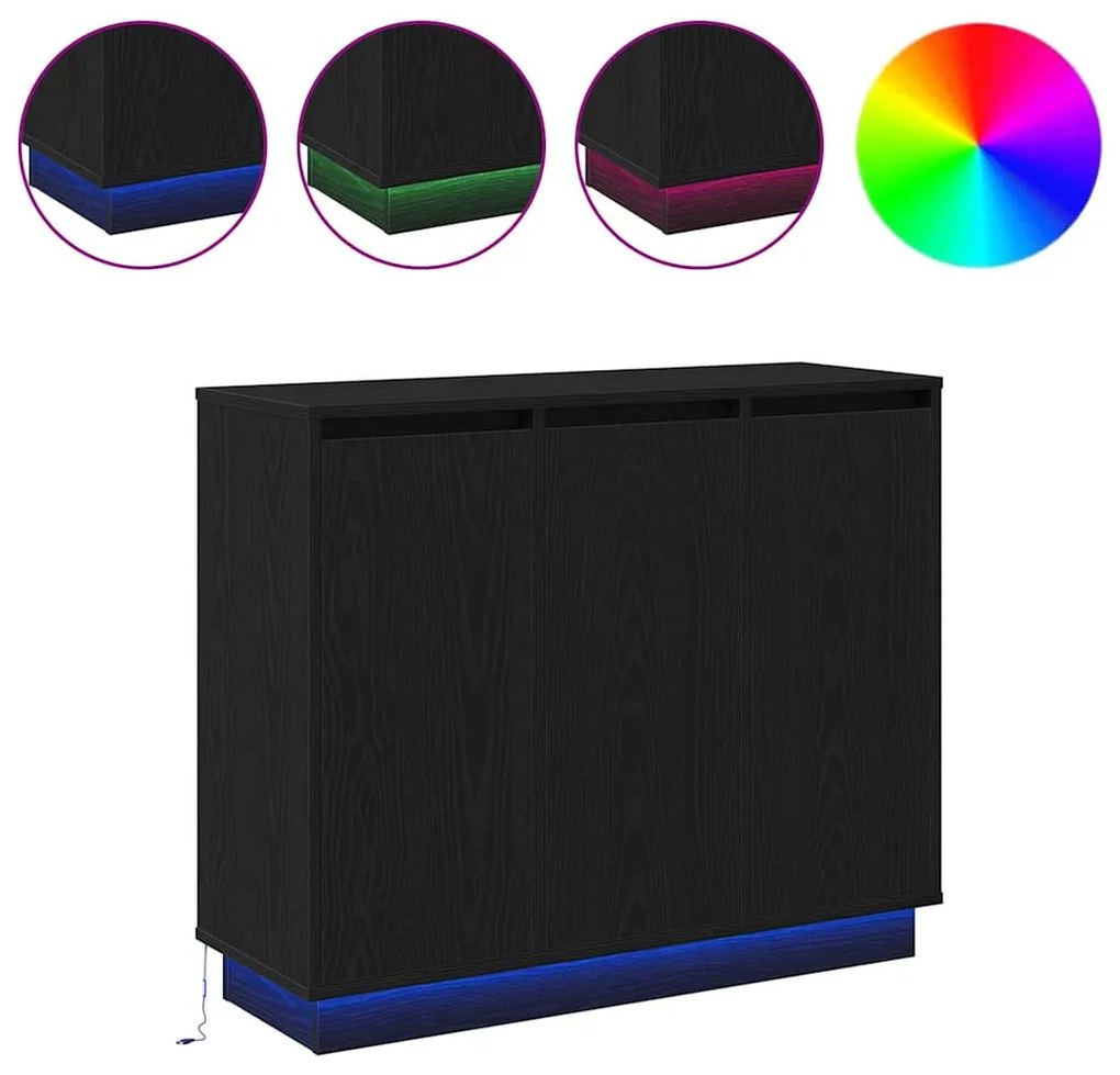 Sideboard vidaXL com LED Carvalho Preto 90x32x75 cm em madeira engenhe