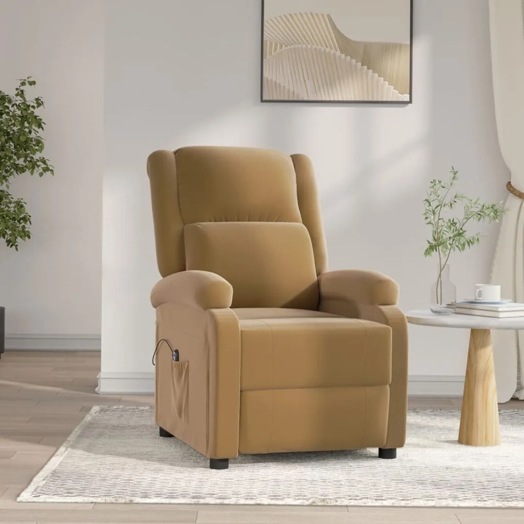 Poltrona de massagens reclinável veludo castanho