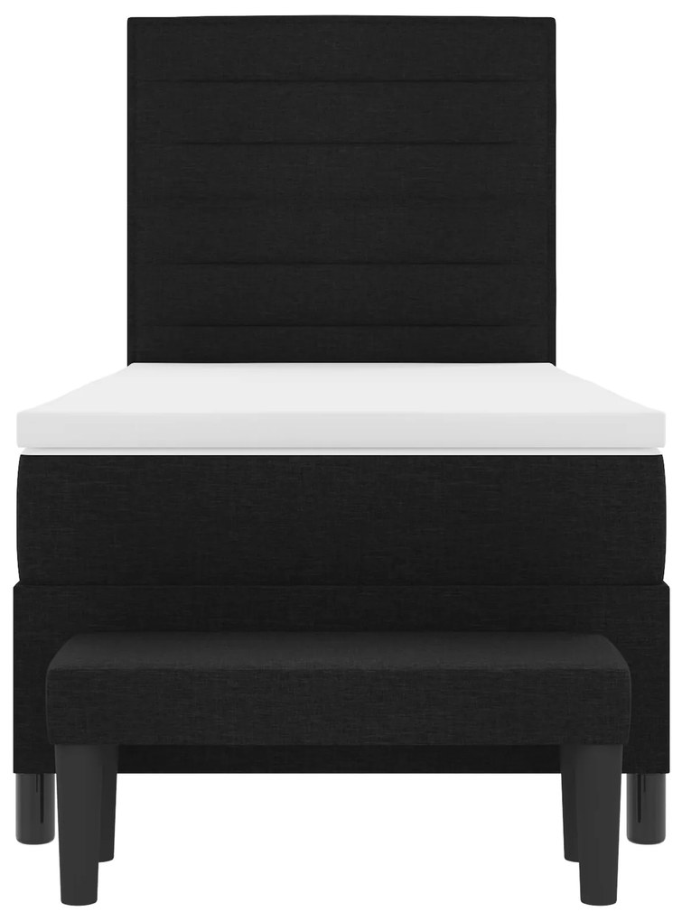 Cama Box Spring com Colchão e Banco Preto 90x200 cm Tecido