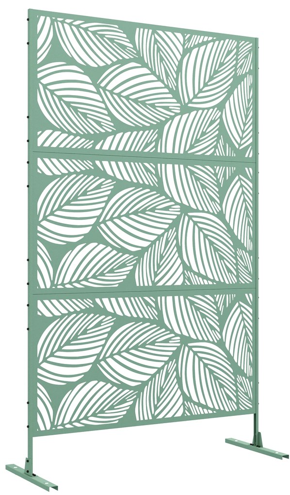 Outsunny Biombo de Exterior Separador de Ambientes com 3 Peças com Padrão de Flores Grande e Estrutura de Aço 122x45x198 cm Verde