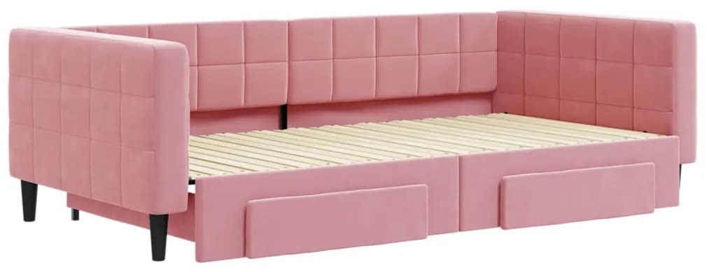 Sofá-cama com gavetão e gavetas 100x200 cm veludo rosa