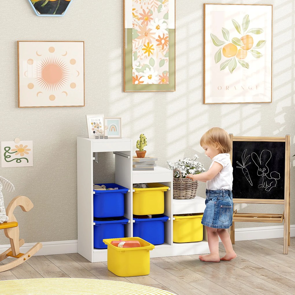Móvel de Arrumação para Brinquedos, 96 x 38,5 x 90 cm, 6 Caixas Amovíveis, multicolorido