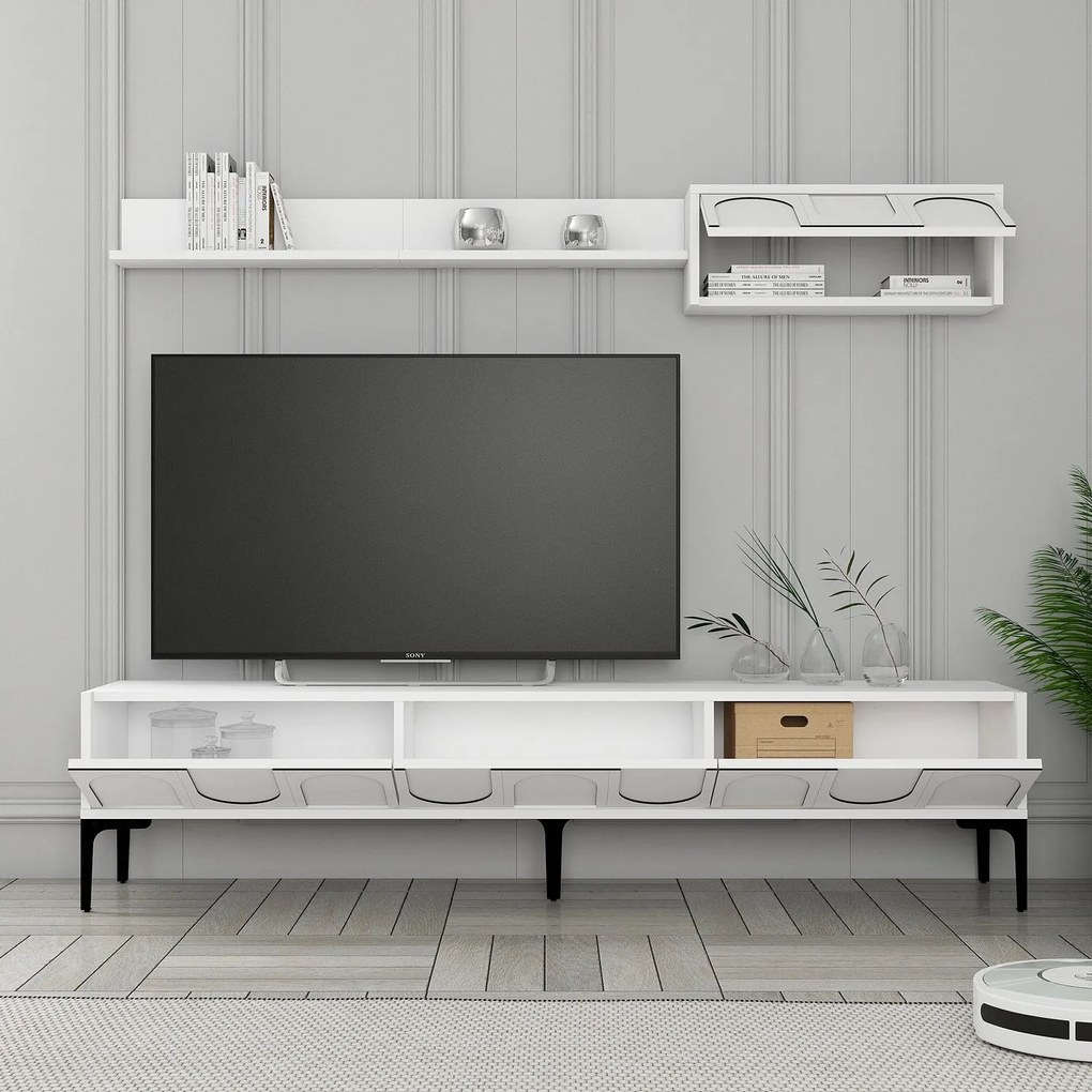 Unidade TV Lyon – Branco e Preto – TV Stand: 180x42x35 cm, Prateleira
