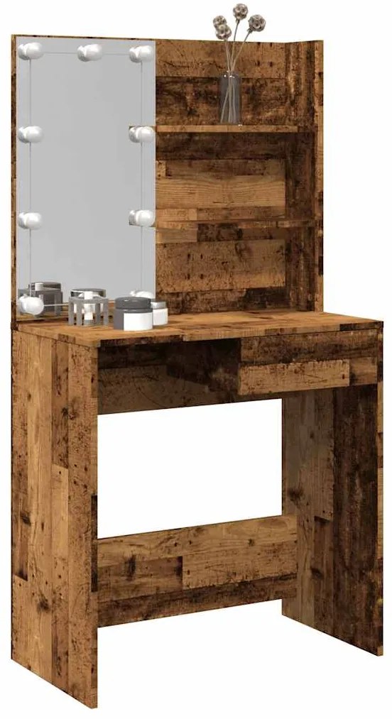 Toucador com luzes LED 74,5x40x141 cm madeira velha