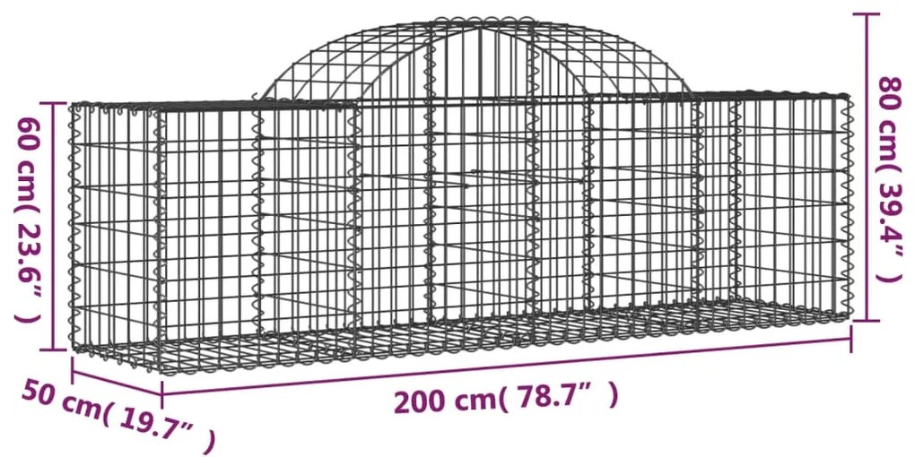 Cestos gabião arqueados 18pcs 200x50x60/80 cm ferro galvanizado