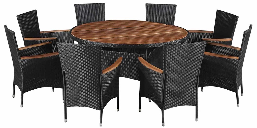 vidaXL Conjuntos de móveis 9 pcs Preto e Creme vime PE