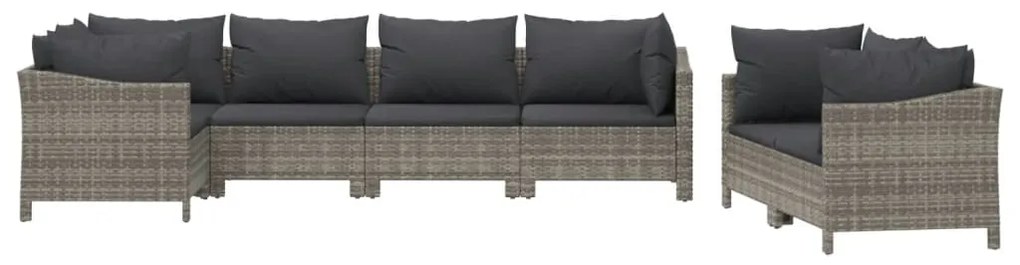 7 pcs conjunto lounge de jardim c/ almofadões vime PE cinzento