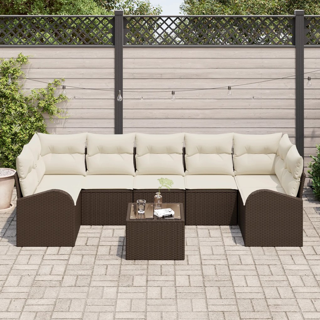 Conjunto de Sofás de Jardim vidaXL de 8 Peças com Almofadas Castanho R
