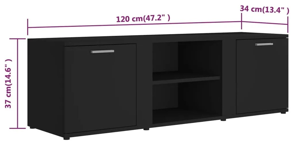 Móvel de TV Lokise de 120 cm - Preto - Design Nórdico