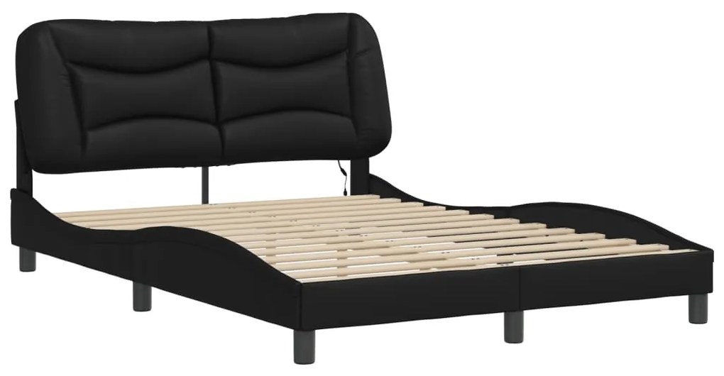 Estrutura de cama c/ luzes LED 120x200cm couro artificial preto