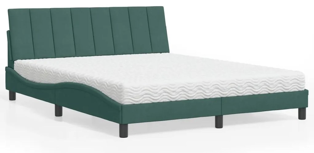 Cama com colchão 160x200 cm veludo verde-escuro