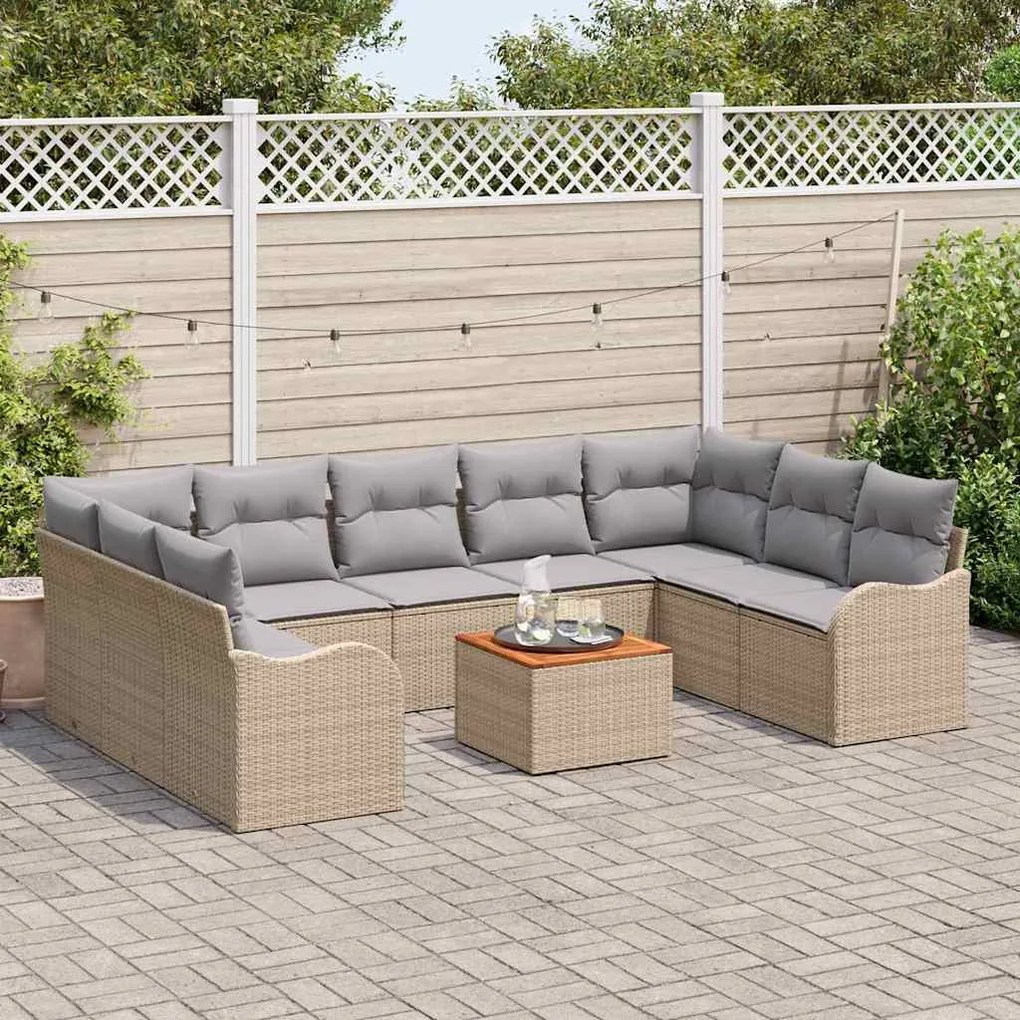 Conjunto de Sofás de Jardim vidaXL com 10 Peças com Almofadas Bege em