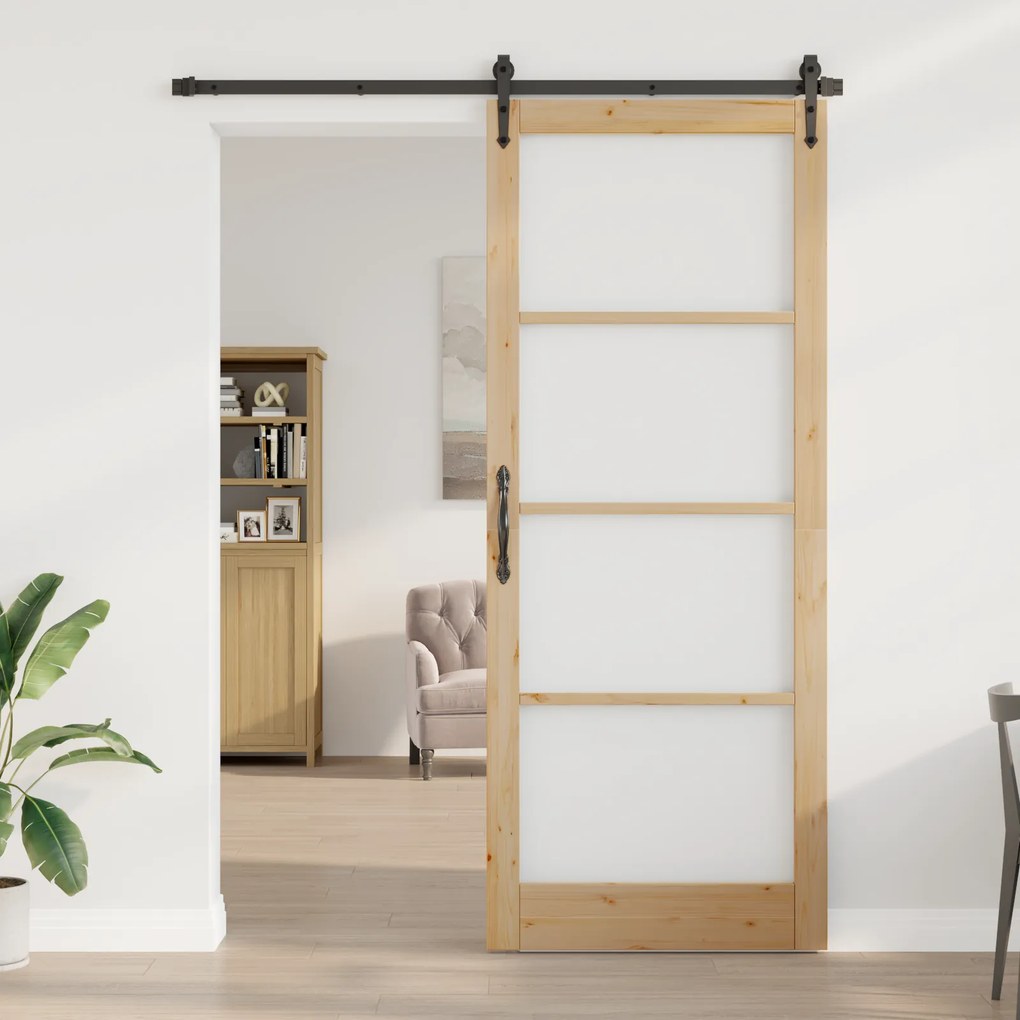 vidaXL Porta Interior com Vidro "ORKDAL" 93x232x4 cm Madeira Sólida de Pinheiro