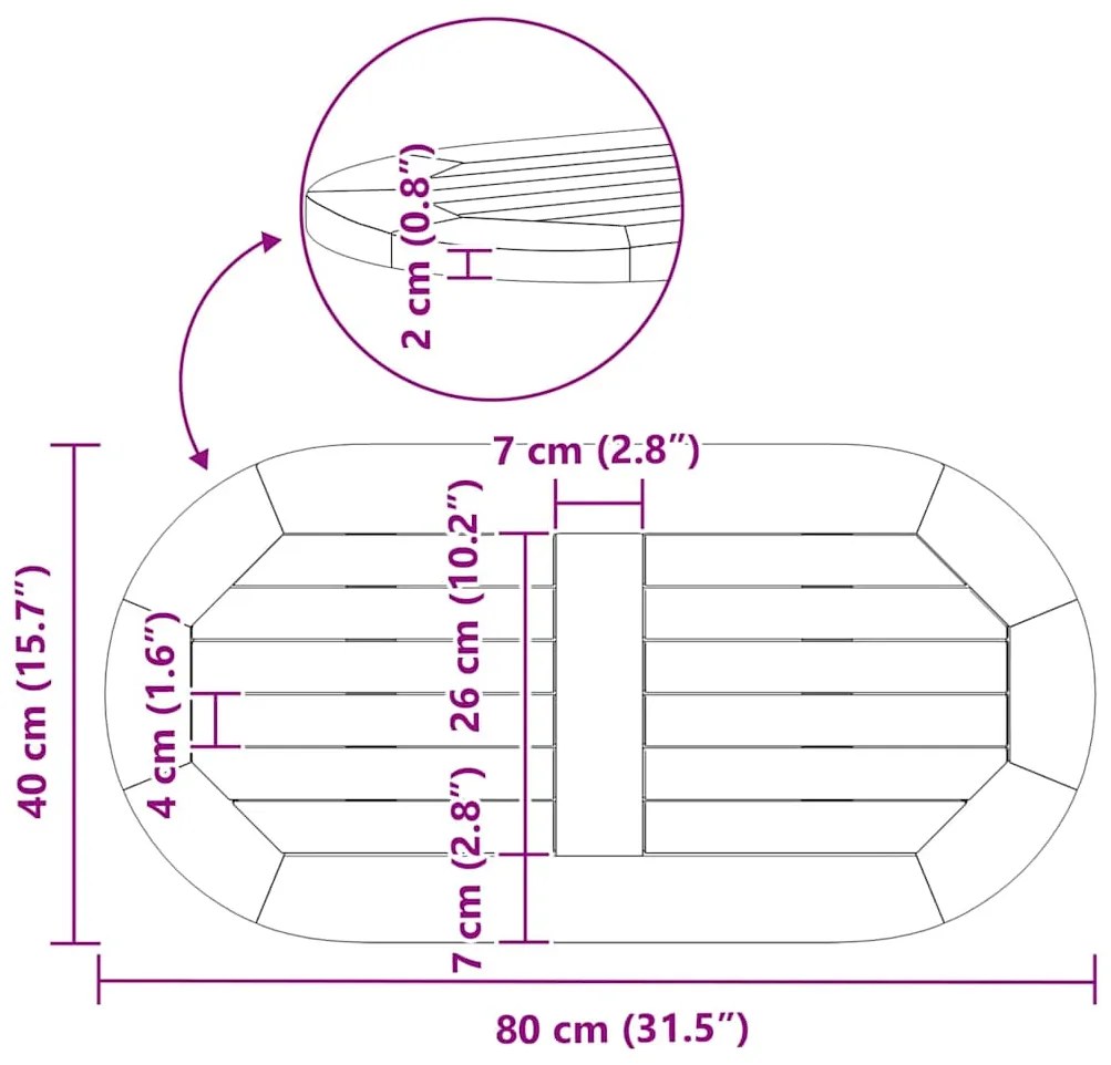 Tampo de Mesa 80x40x2,2 cm Oval de Madeira Sólida de Acácia