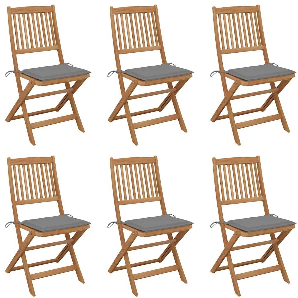 Cadeiras de jardim dobráveis c/ almofadões 6 pcs acácia maciça