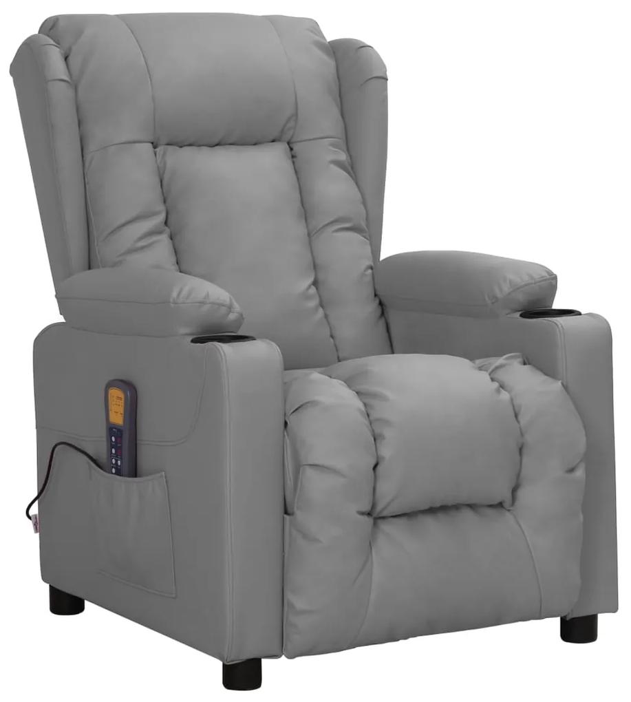 339079 vidaXL Poltrona de massagens reclinável couro artificial cinzento