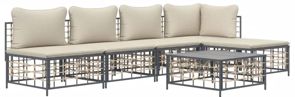 6 pcs conjunto lounge de jardim c/ almofadões vime PE antracite