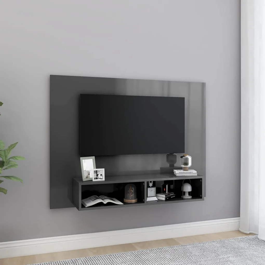 vidaXL Armário de parede p/ TV 120x23,5x90 cm madeira cinza brilhante
