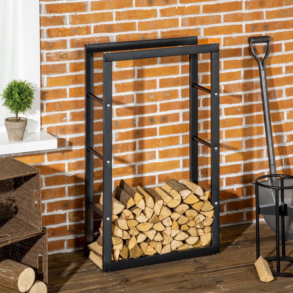Porta-lenha Prateleira para lenha de lareira Porta-lenha de design contemporâneo Carga máxima: 100 kg Dimensões: 60 x 25 x 100 cm Metal preto