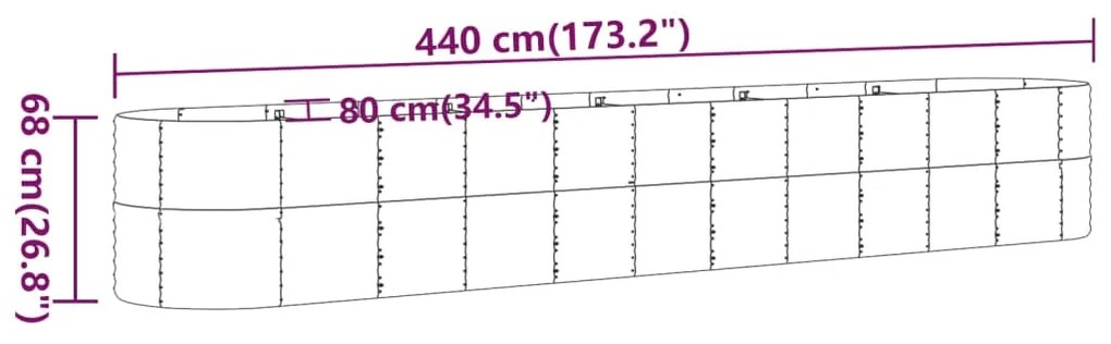 Canteiro elevado jardim 440x80x68 cm aço revestido a pó verde