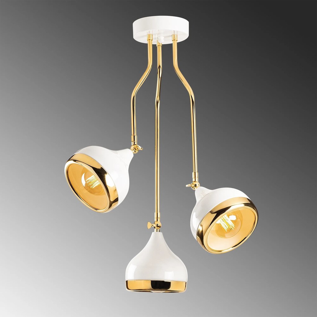 Candeeiro de Teto Yildo – Branco e Dourado – 50 x 50 cm