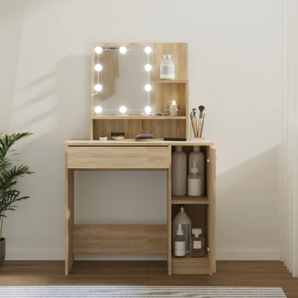 808813 vidaXL Toucador com LEDs 86,5x35x136 cm carvalho sonoma