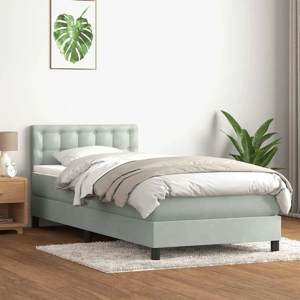 vidaXL Cama box spring com colchão 100x210 cm veludo cinzento claro