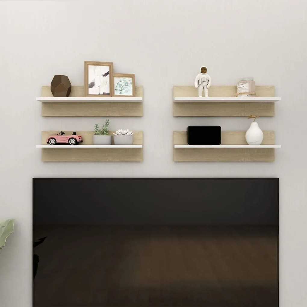 vidaXL Estantes de parede 4 pcs 60x11,5x18 cm contrapl. branco/sonoma