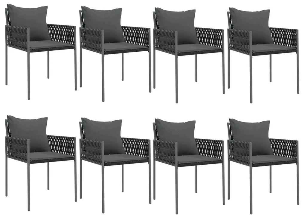 9 pcs conjunto de jantar p/ jardim com almofadões vime PE e aço