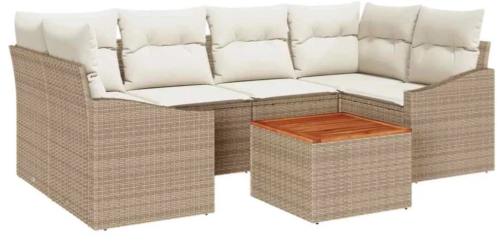 Conjunto de Sofá de Jardim 7 pcs Bege, branco 55 x 55 x 37 cm
