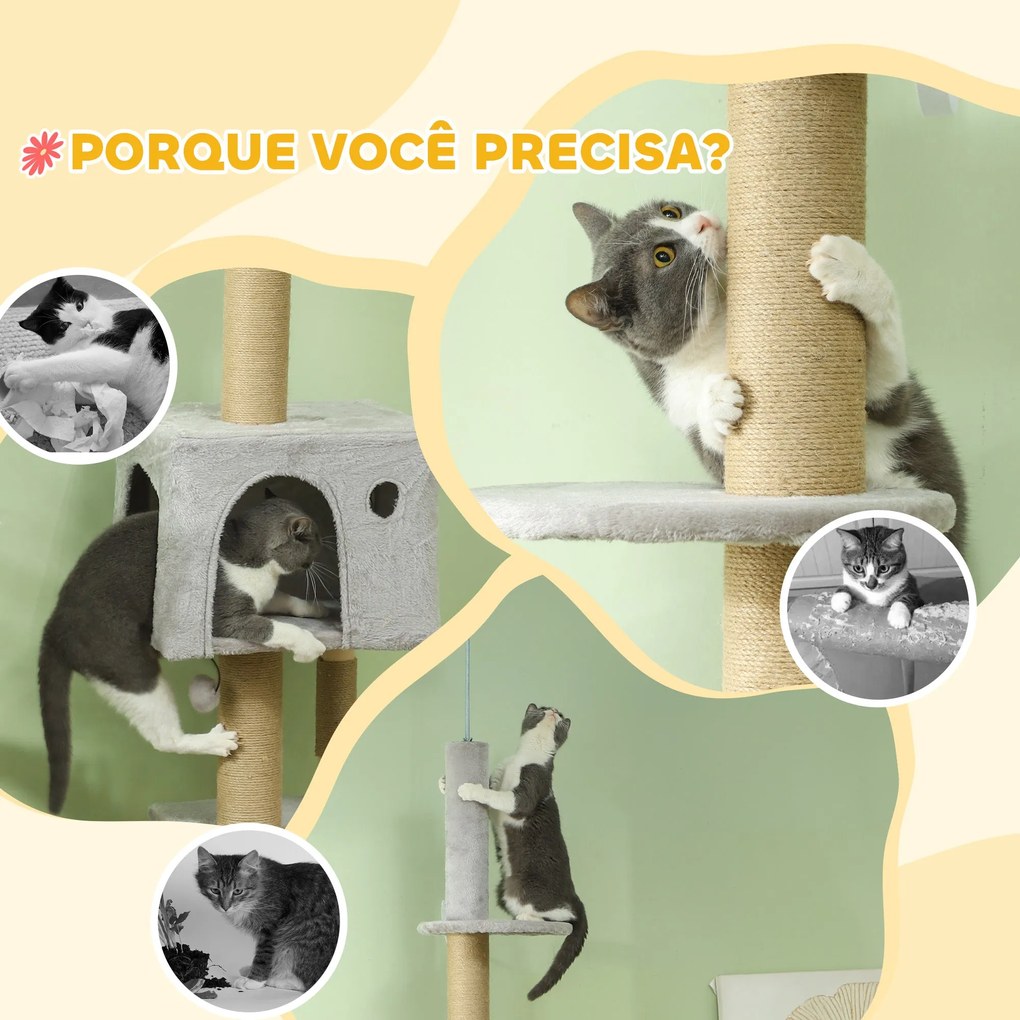 PawHut Arranhador para Gatos do Chão ao Teto de 225-265 cm Arranhador