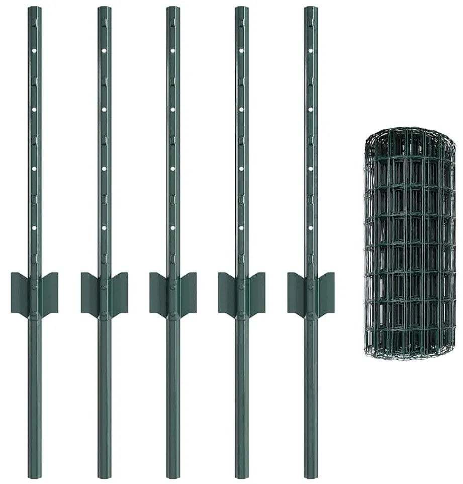 Cerca Euro com 5 Posts em U Verde 0.4x10 m Aço