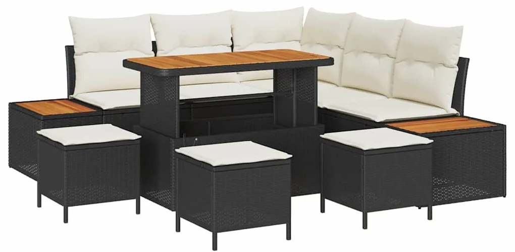 Conjunto de Sofás de Jardim com 9 Peças e Almofadas Preto Rattan Sinté