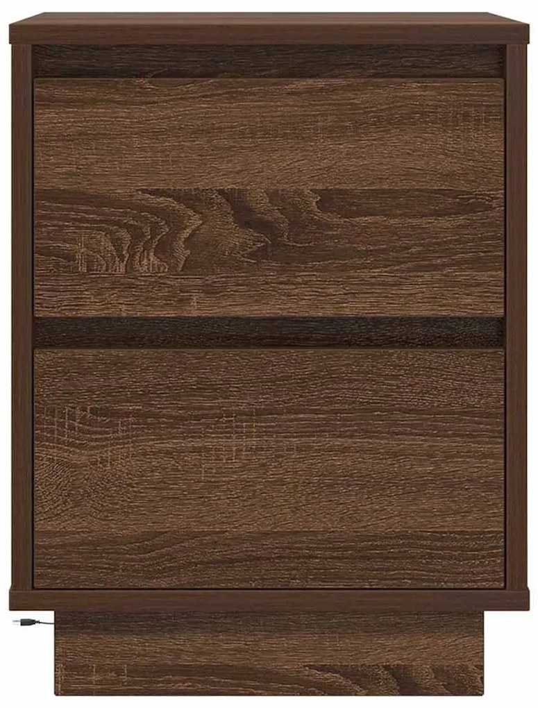 Mesa de cabeceira com luzes LED 38x34x50 cm carvalho castanho