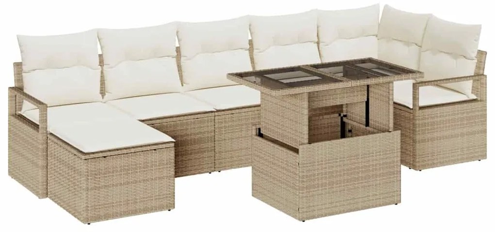 Conjunto de Sofás de Jardim de 8 Peças com Almofadas Bege de Rattan Mu
